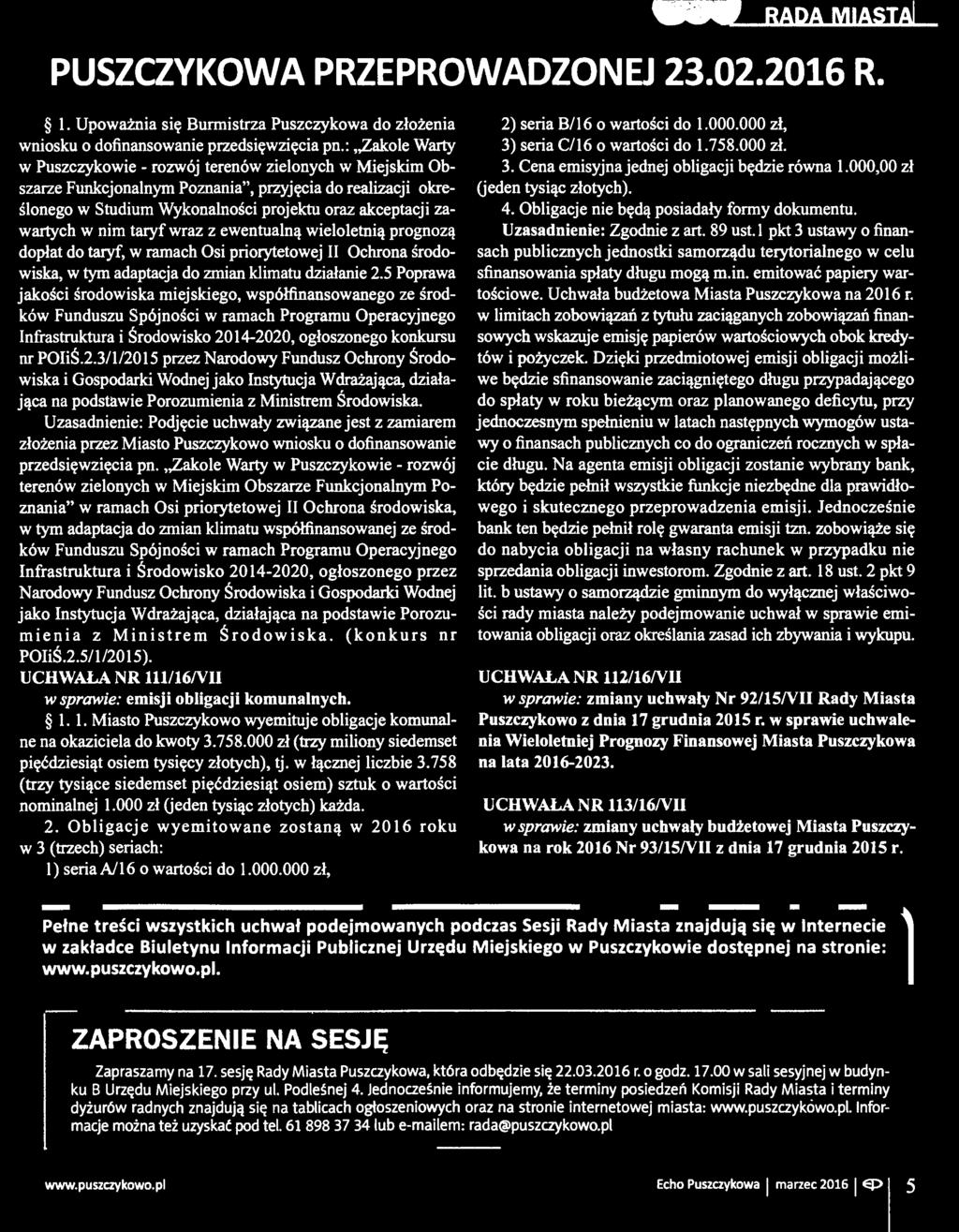 14-2020, ogłoszonego konkursu nr POl i Ś.2.3/1/20 1 5 przez Narodowy Fundusz Ochrony Środo wiska i Gospodarki Wodnej jako Instytucja Wdrażająca, działająca na podstawie Porozumienia z Ministrem Środowiska.