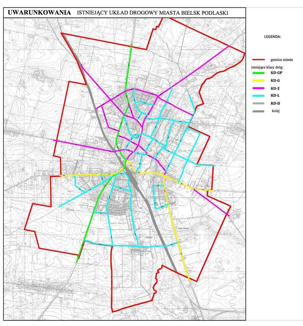 Studium uwarunkowań i kierunków zagospodarowania przestrzennego miasta Bielsk Podlaski UWARUNKOWANIA Rycina nr 10. Istniejący schemat układu drogowego 13.1.2 Parkingi W mieście istnieje ok.