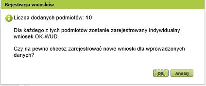 16. W oknie Podmiot, którego dotyczy jeden wniosek należy wpisać dane podmiotu: 17. Żeby dodać wpisane dane podmiotu do kreatora kliknij przycisk Zatwierdź. 18.