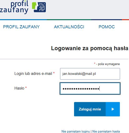 Profil można zarejestrować na 5 sposobów: za pośrednictwem profilu zaufanego epuap Należy podać login i hasło do profilu zaufanego epuap.