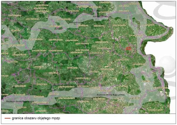 Ryc. 4. Lokalizacja obszaru objętego mpzp na tle mapy rozmieszczenia korytarzy ekologicznych. Źródło: http://geoserwis.gdos.gov.