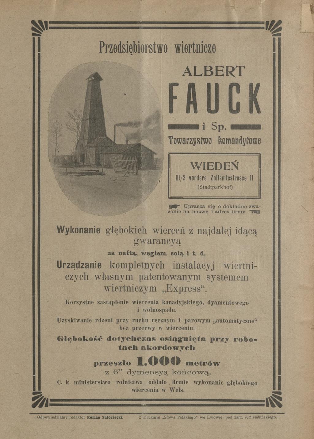 . i I «J Ę ' 'fii Przedsiębiorstwo wiertnicze Si1 Y\ I I f ALBERT FAUCK i Sp.