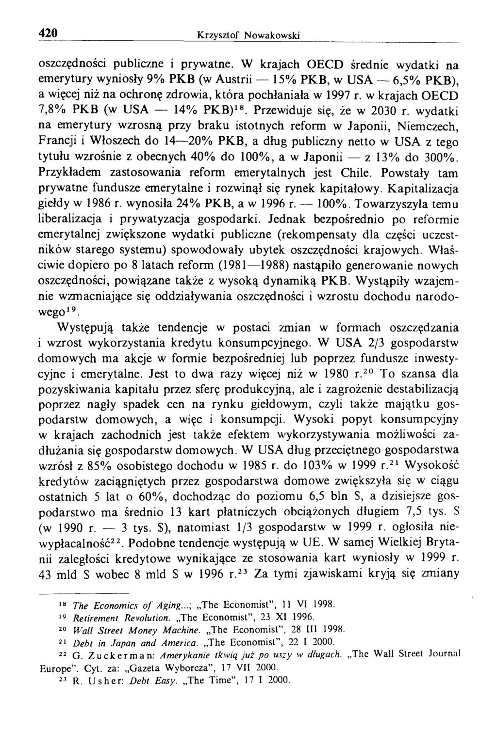 420 Krzysztof Nowakowski oszczędności publiczne i prywatne.