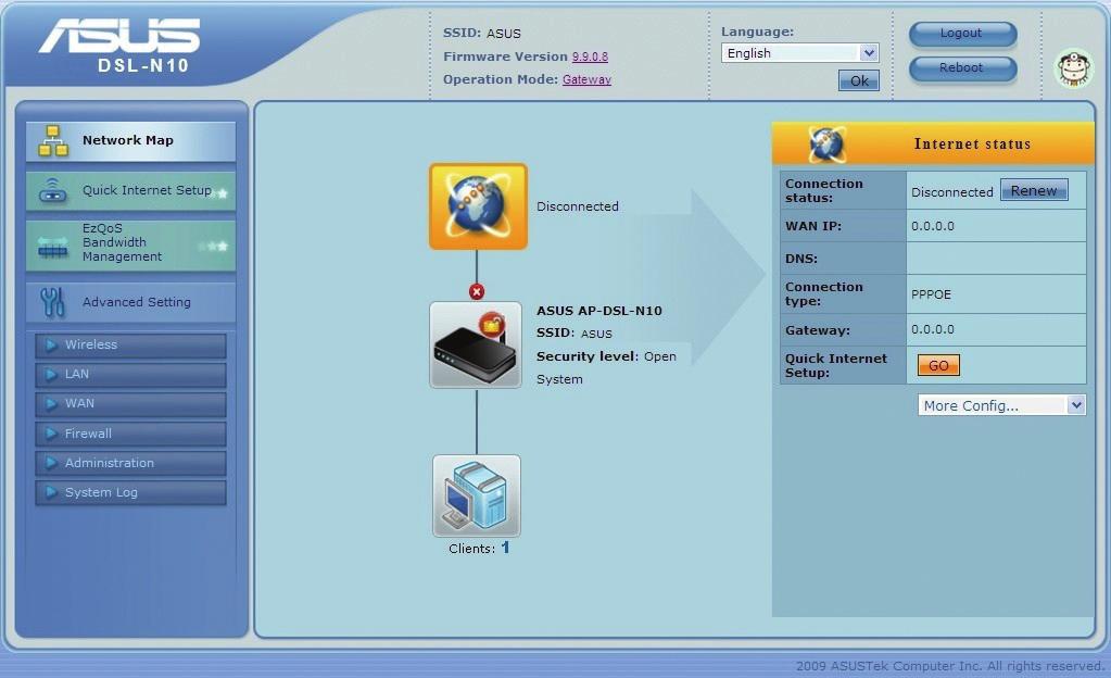 2 Rozpoczęcie pracy Ustawienia routera bezprzewodowego Router ADSL bezprzewodowy ASUS wyposażony jest w sieciowy graficzny interfejs użytkownika (Web GUI) umożliwiający konfigurowanie funkcji routera