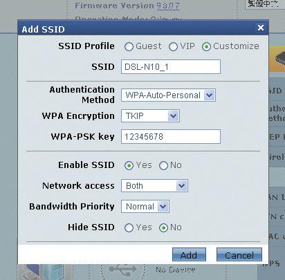 Tworzenie wielu profili SSID Router sieci bezprzewodowej umożliwia tworzenie wielu profili SSID spełniających różne scenariusze robocze. W celu utworzenia profilu SSID: 1.