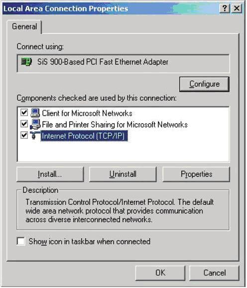 Windows 2000 1. Kliknij Start > Control Panel (Panel sterowania) > Network and Dial-up Connection (Sieć i połączenie dial-up).