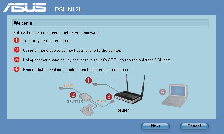 Kreator ustawień ADSL Kreator ustawień ADSL pomaga w wykonaniu ustawień ADSL i ustanowieniu bezpiecznego połączenia z siecią bezprzewodową, poprzez użycie funkcji WPS.