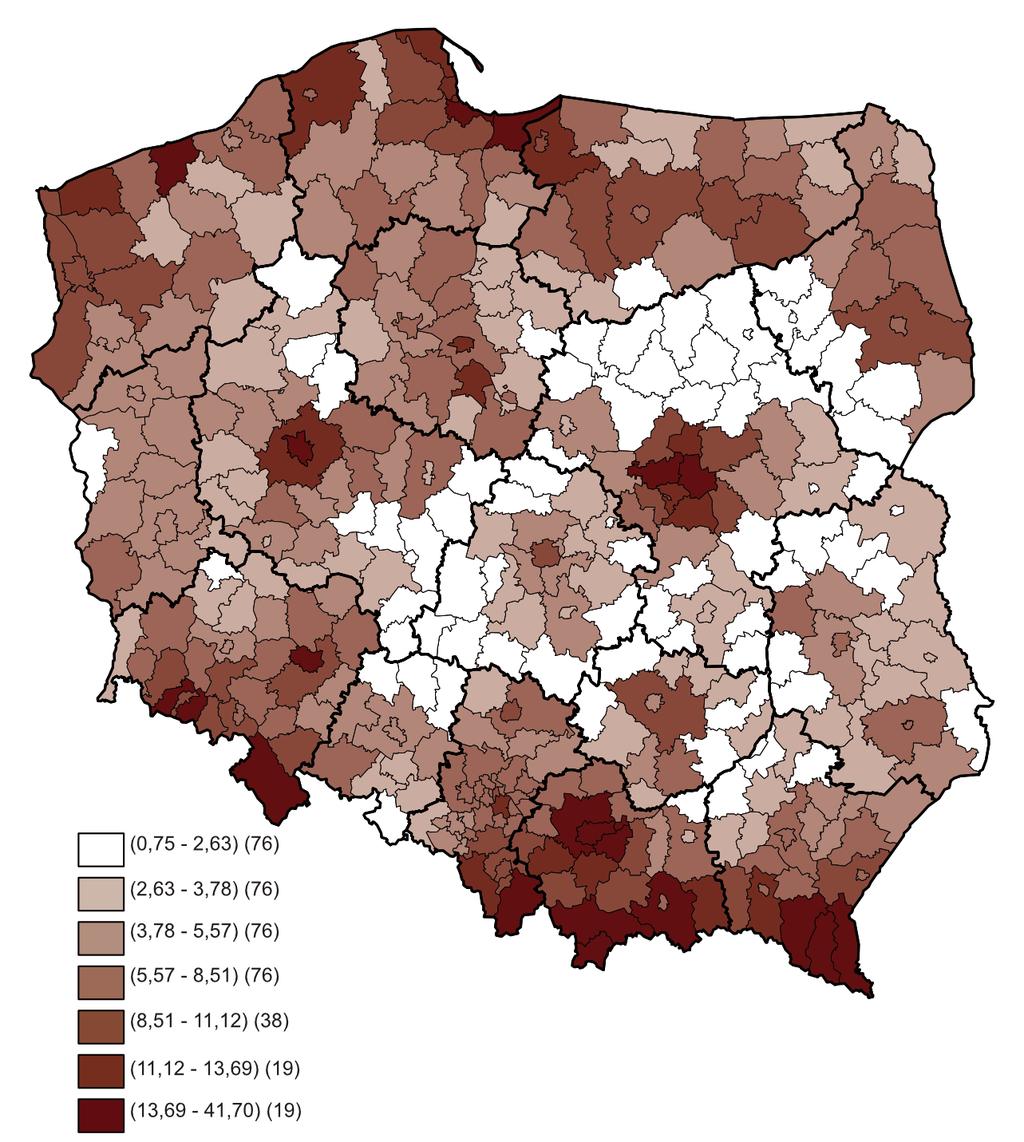 Monitor Polski 32 Poz. 1060 Wskaźnik atrakcyjności turystycznej powiatów uwzględniający otoczenie i poprawkę transgraniczną dane GUS za 2016 r.