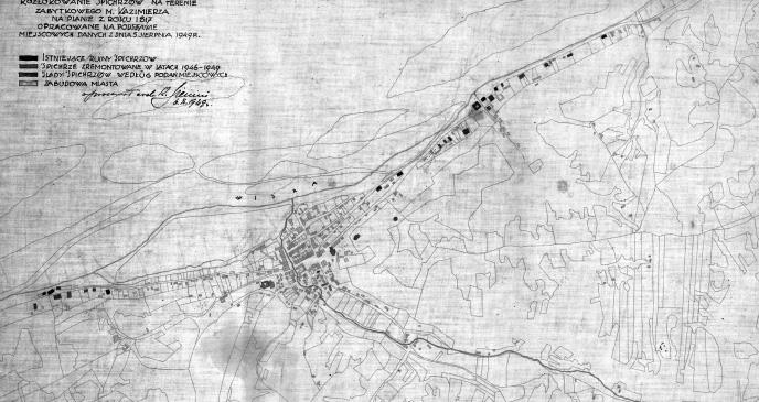 Kartograficzny obraz badań zabudowy historycznej miasta, inwentaryzacji zniszczeń Ryc. 2. Lokalizacja kazimierskich spichlerzy (zmniejszone) rzy. Rozlokowanie śpichrzów na terenie zabytkowego m.