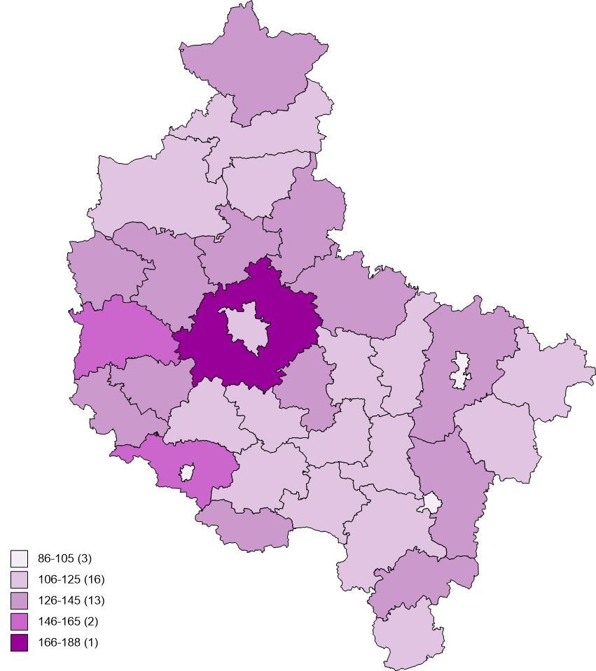 Mapa 7. Współczynnik potencjału pielęgnacyjnego w 2020 Mapa 8.