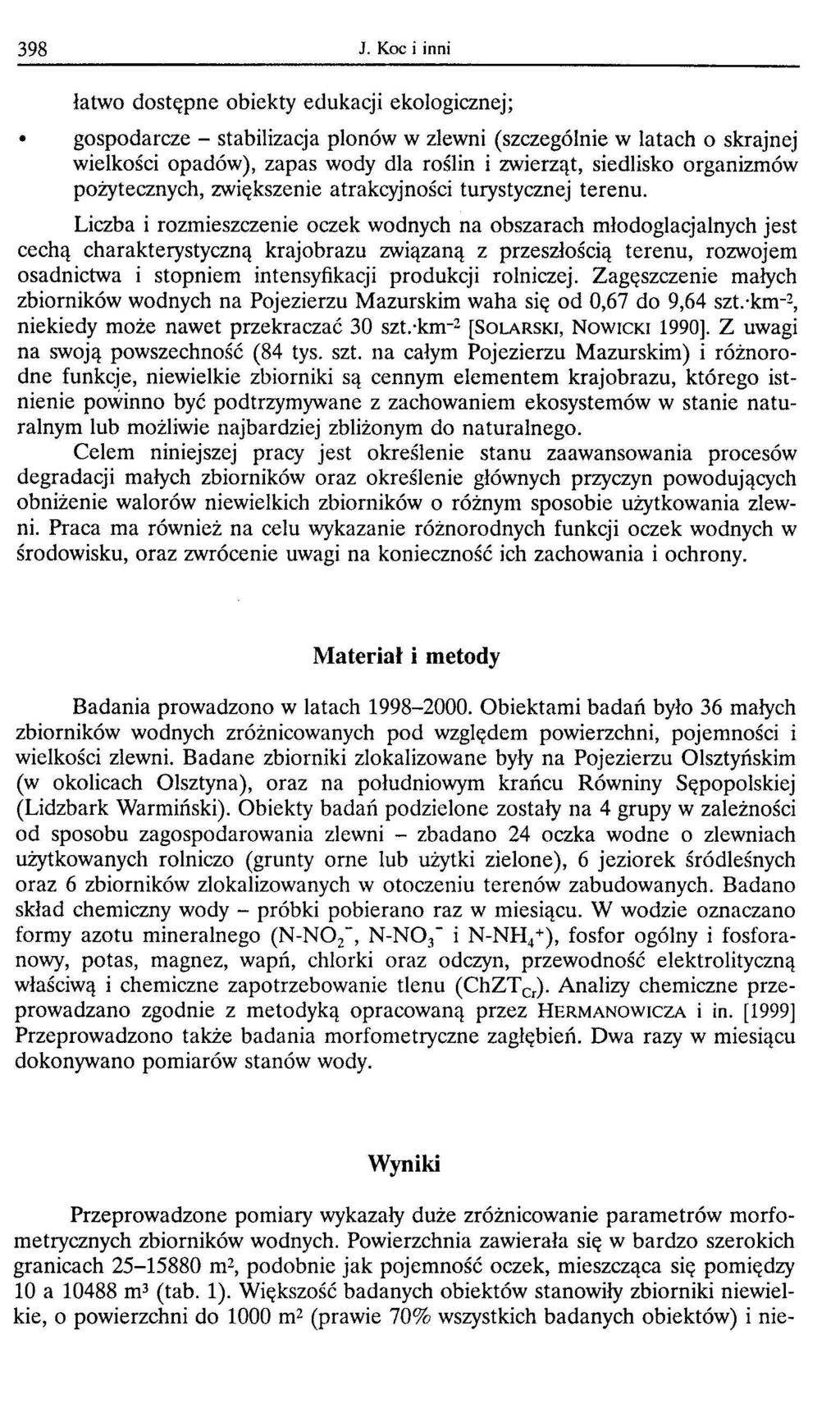 398 J. Koci inni łatwo dostępne obiekty edukacji ekologicznej;.