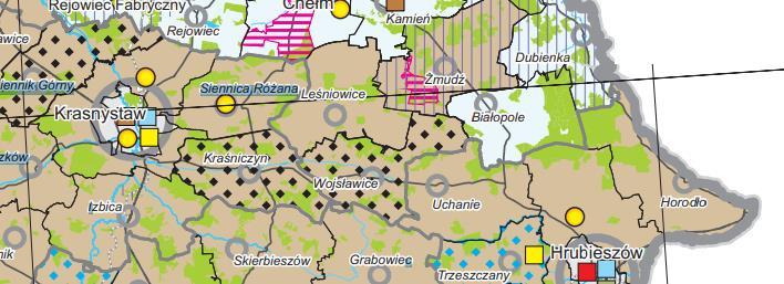 Mapa Gospodarka, rolnictwo i leśnictwo Gmina Wojsławice, kierunki rozwoju. Źródło mapy: https://umwl.bip.lubelskie.pl/upload/pliki//zal.1_rys.10_gospodarka_rolnictwo_i_lesnictwo.