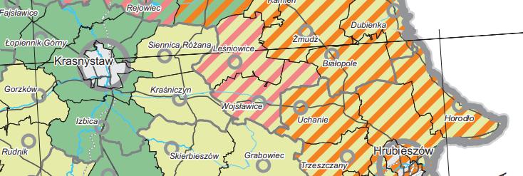 Mapa Obszary funkcjonalne o znaczeniu ponadregionalnym. Rekomendacje Wojewódzkiego Planu Zagospodarowania Przestrzennego. Źródło mapy: https://umwl.bip.lubelskie.pl/upload/pliki//zal.1_rys.