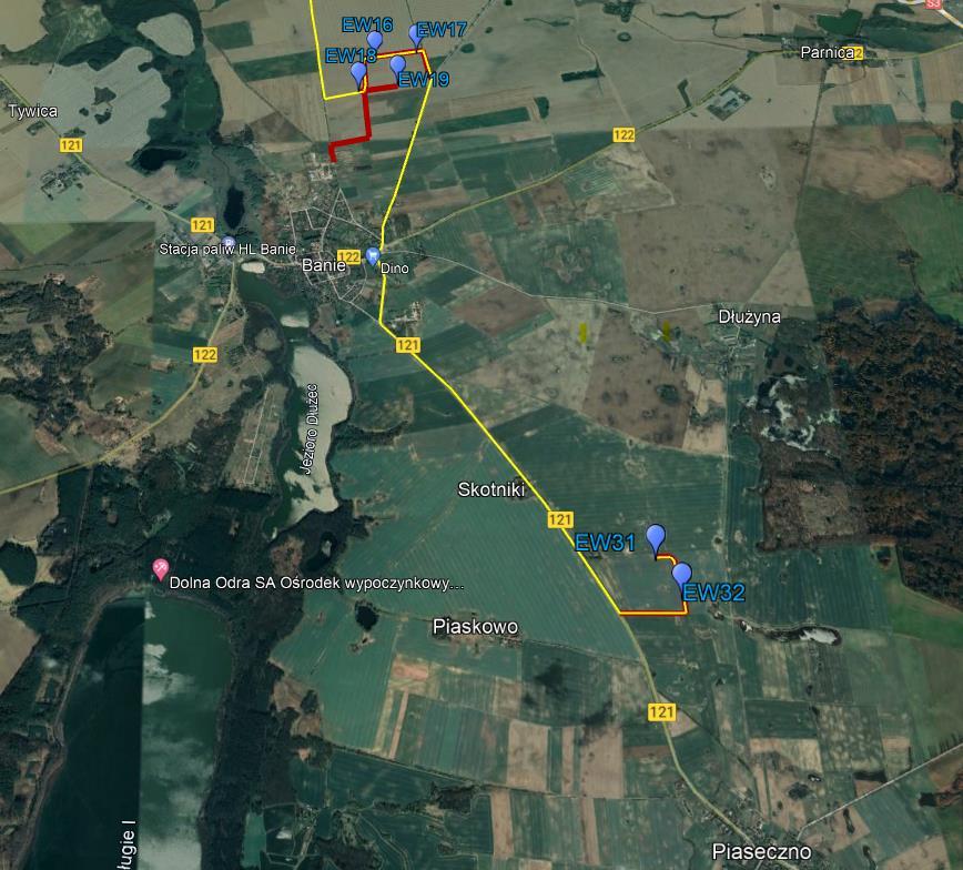 Rys. 4-3 Potencjalny efekt skumulowany inwestycji Banie 3, Piaseczno i Dłużyzna 5.