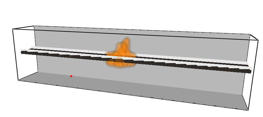 60 Rysunek 3. Ekran przedstawiający rozwój pożaru na trasie kablowej wewnątrz sufitu podwieszanego.