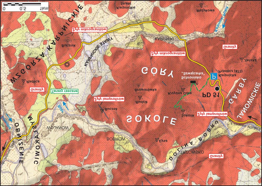 Pó³nocna czêœæ metamorfiku Rudaw Janowickich 12 Fig. 20. Mapa geoturystyczna rejonu Janowice Wielkie Karpniki (Sokole Góry).