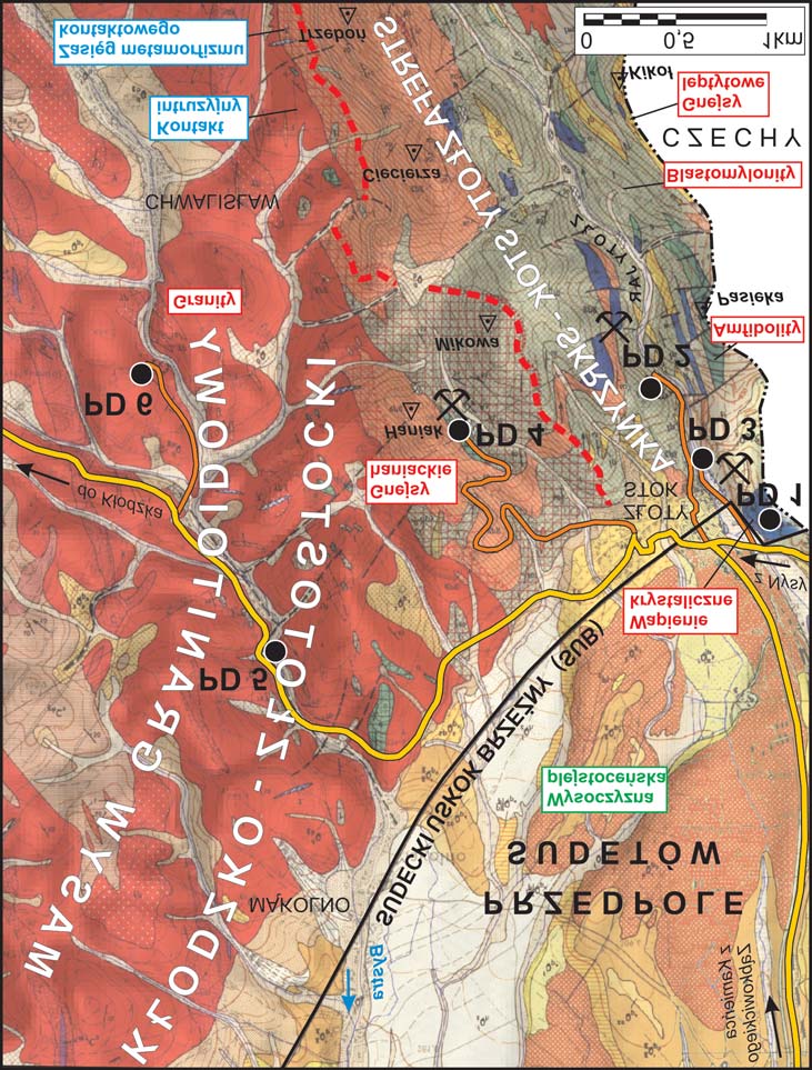 2 Zajmuj¹ca geologia Fig. 4. Mapa geoturystyczna rejonu Z³otego Stoku.