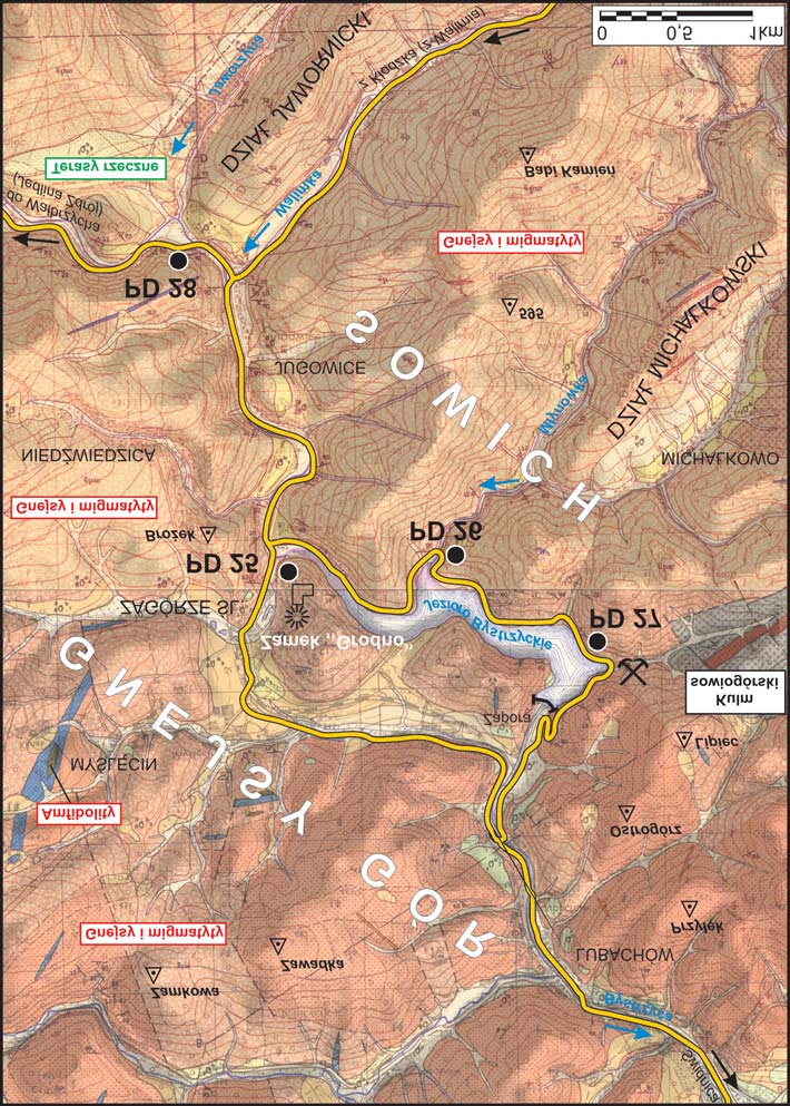 Blok Gór Sowich 7 Fig. 11. Mapa geoturystyczna okolic Jeziora Bystrzyckiego (Góry Sowie).