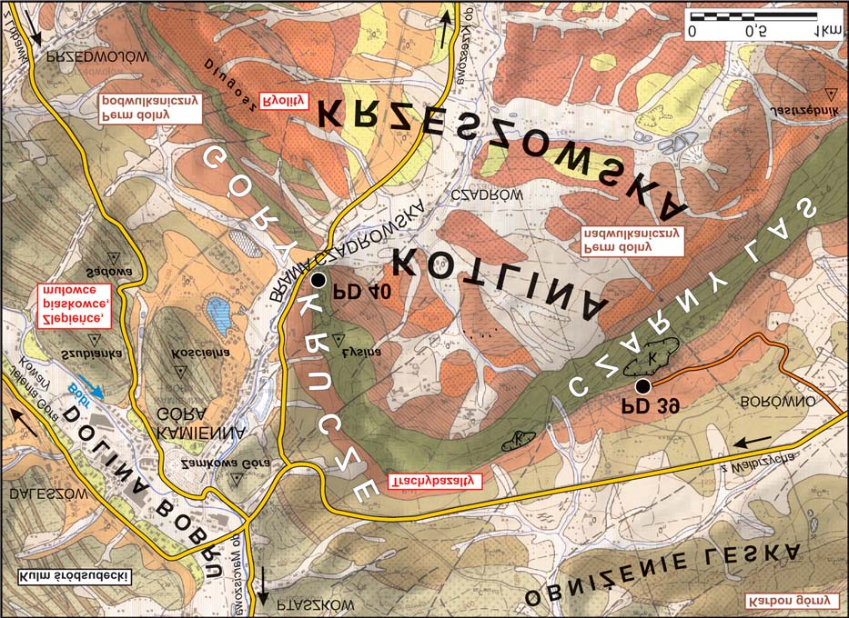 Depresja œródsudecka czêœæ zachodnia 10 Fig. 15. Mapa geoturystyczna rejonu Kamiennej Góry (Góry Krucze, Czarny Las).