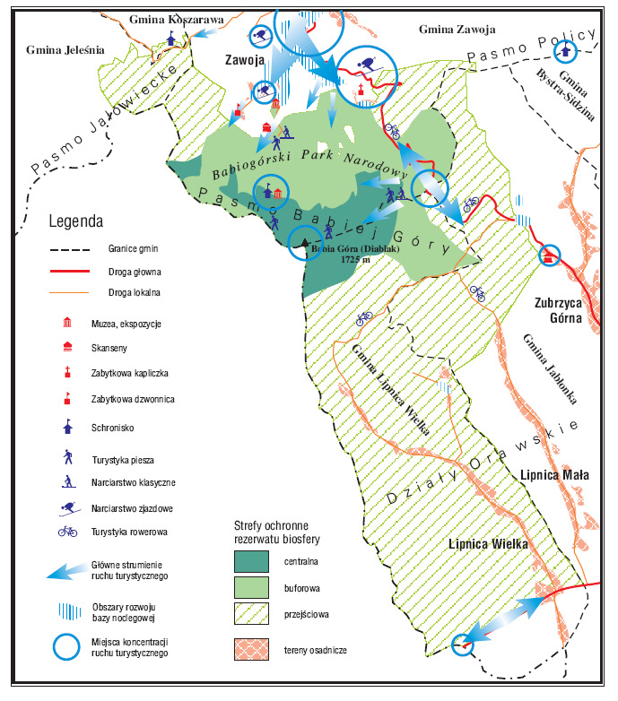 Mapa 1. Rezerwat Biosfery Babia Góra Powiększenie Rezerwatu Biosfery nastąpiło dopiero w 2001 roku.