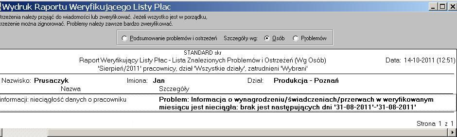 Raport weryfikacyjny - ostrzeżenie o nieciągłości informacji o wynagrodzeniu.