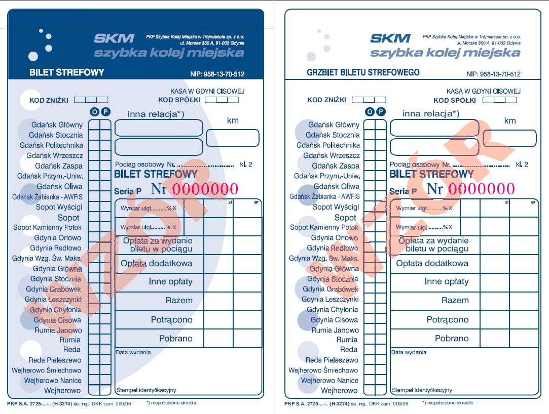 Bilet strefowy Wzór nr 10 do 5 RPO SKM a)