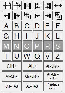 (Strzałki w dolnej części panelu) Symulują wciśnięcie klawiszy: STRZAŁKA W LEW; STRZAŁKA W GÓRĘ; STRZAŁKA W DÓŁ; STRZAŁKA W PRAWO. Symuluje wciśnięcie klawisza Alt+Ctrl+TAB (Windows 7).