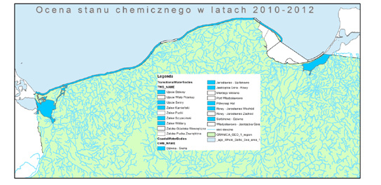 (b) stan chemiczny Ocena stanu chemicznego wód przejściowych i przybrzeżnych została wykonana na podstawie wyników oznaczeń 21 z 33 substancji priorytetowych badanych przez wojewódzkie inspektoraty