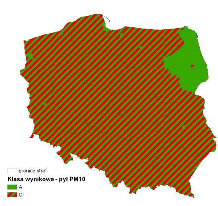 W ocenie jakości powietrza za rok 2012 pod kątem pyłu PM10, spośród 46 stref podlegających ocenie w oparciu o stężenia 24-godzinne do klasy A zaliczono jedynie 8 stref. Reszta, tj.