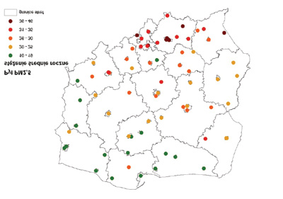 wskaźnik narażenia na pył PM10 [μg/m³] 45 40 35 30 25 20 15 10 5 0 2000 2001 2002 2003 2004 2005 2006 2007 2008 2009 