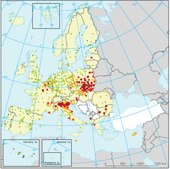 Średnie roczne stężenie pyłu zawieszonego PM2,5 w 2011 r.