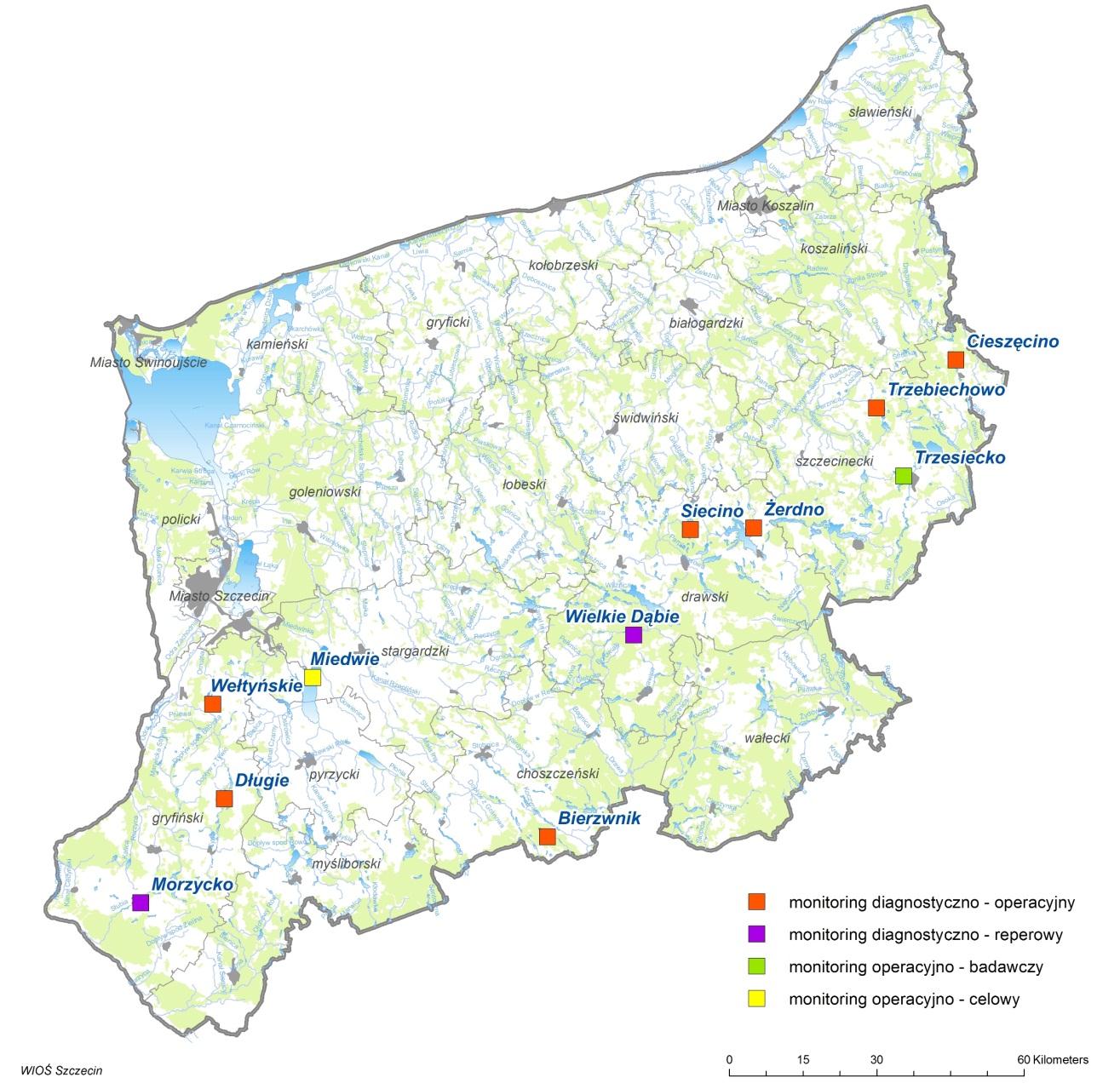 Jeziora Struktura sieci pomiarowej Zgodnie z Programem państwowego monitoringu środowiska województwa zachodniopomorskiego na lata 2010 2012 w 2011 r.