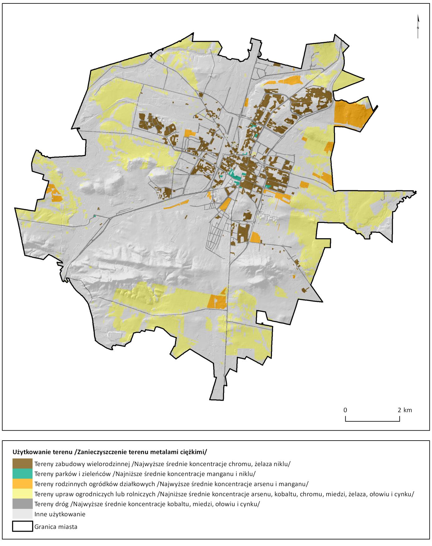 Rozdział: GLEBY I GRUNTY ANTROPOGENICZNE Mapa 6.3. Przestrzenne zróżnicowanie średnich koncentracji metali ciężkich na terenie Kielc.