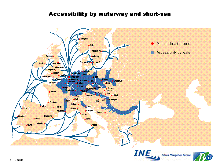 Źródło: Materiały Inland Navigation Europe 2003 Również problem ograniczonej dostępności, będącej skutkiem brakujących ogniw i wąskich gardeł na transeuropejskiej sieci dróg transportowych (których