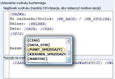 3. System - konfiguracja Ustawienia wydruku kuchennego dodać do wydruku. W tym polu możliwa jest zmiana ustawień wydruku kuchennego (bonowego).