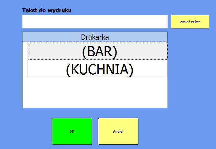 Wyślij komunikat na drukarkę bonową Wchodząc w okno 'Wyślij komunikat na