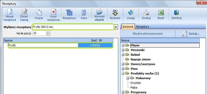 W oknie które się pojawi należy podać ilość wybranego składnika dla docelowej receptury. Receptura zostanie automatycznie utworzona.