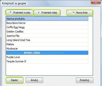 Kolejność na POS-ie Produkty znajdujące się w ramach danej grupy towarów, wyświetlane są na ekranie POS w porządku alfabetycznym.