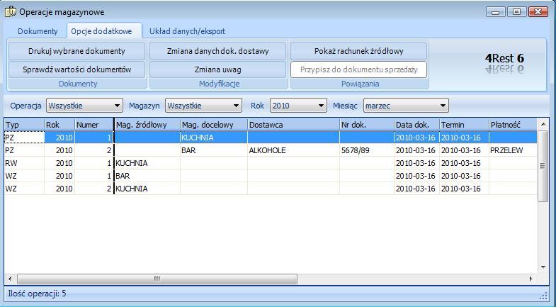 5. Magazyn 5.1.2. Operacje magazynowe opcje dodatkowe Drukuj wybrane dokumenty Pozwala na jednoczesny wydruk kilku dokumentów magazynowych.