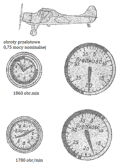 Lot poziomy. Maks. prędkość lotu poziomego przy nominalnych obrotach 2050 obr/min. na H=500 m wynosi 200 km/godz. w/g prędkości przyrządowej. Prędkość przelotową osiąga się przy 0,75 mocy nominalnej.