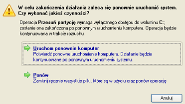 44 6. W zasadzie to wszystko. Po kliknięciu przycisku Dalej kreator rozpocznie modyfikację układu Twojego dysku twardego.