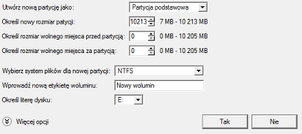 65 6. Na kolejnej stronie możesz określić system plików oraz wiele dodatkowych parametrów.