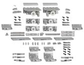 kręty mocujące do drzwi z ramą aluminiową ( 33 i 3) 6 x ogranicznik do elementów jezdnych 2 x ogranicznik do elementów prowadzących 1 x stoper środkowy 1 x instrukcja montażu estaw do szaf