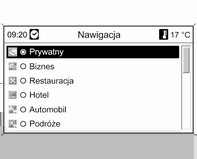 Można też wprowadzić numer telefonu. Domyślną kategorię Prywatny można zmienić na Biznes. Wybrać wyświetlaną kategorię w celu otwarcia menu z listą wszystkich dostępnych kategorii adresów.