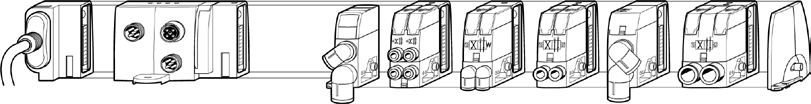 2 wkręty Ø4 mm do montażu powierzchniowego lub montaż na szynie DIN Wyspy AS-I 2 otwory montażowe Ø 4,3 mm Szyna DIN 35x7 mm lub 35x15 mm 2 otwory montażowe Ø 4,3 mm lub montaż na szynie DIN Szyna