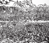 SZTUKA Bitwa pod Grunwaldem drzeworyt z Kroniki polskiej Marcina Bielskiego, 1564 Józef Peszka, Ofiarowanie Jagielle mieczów krzyżackich przed bitwą grunwaldzką, po 1816 Projekt panoramy