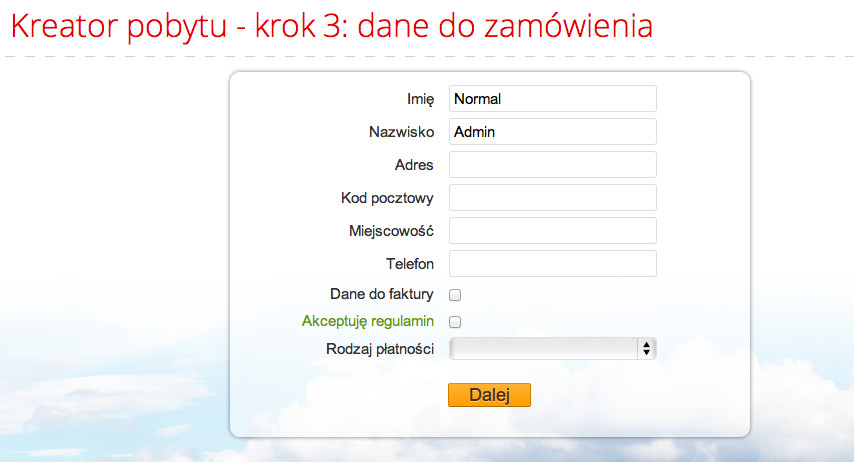 Wypełniamy wszystkie okienka, akceptując regulamin (można się z nim zapoznać klikając na Akceptuję