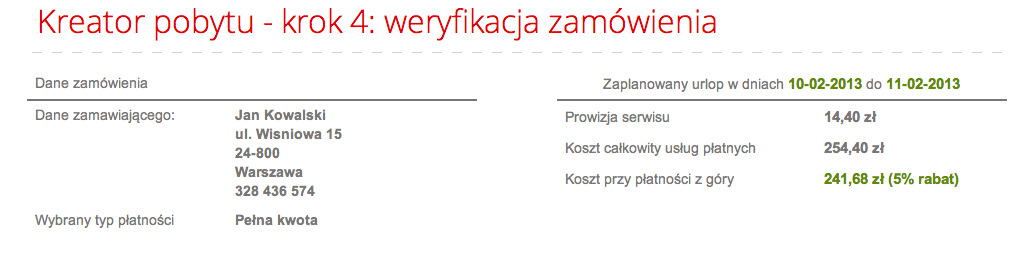 Klikamy dalej i przechodzimy do strony Kroku 4, na której możemy jeszcze zweryfikować swoje dane