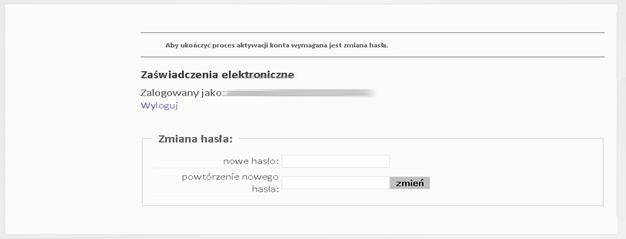 Odbieramy wiadomości e-mail i po kliknięciu w link ustalamy swoje własne hasło dostępu (hasło musi zawierać co najmniej 8 znaków, małe i duże litery oraz cyfry)
