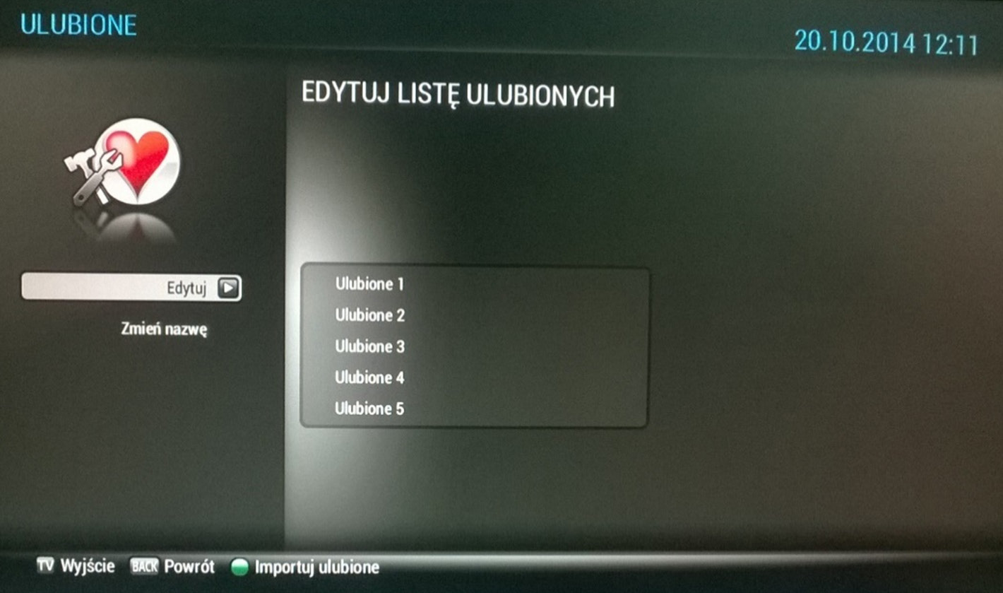 Lista Ulubionych Kanałów Aby utworzyć listę swoich ulubionych kanałów, należy wejść do Menu => Zarządzanie=> Ulubione. W tym podmenu możemy edytować, zmieniać nazwy swoich list ulubionych kanałów.